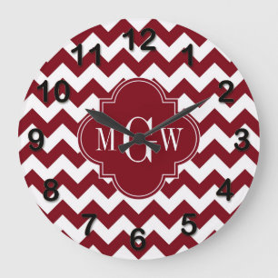 Burgundy Wht Chevron Burgundy 3 Initiaal monogram Grote Klok