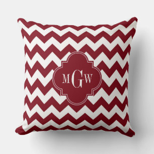 Burgundy Wht Chevron Burgundy 3 Initiaal monogram Kussen