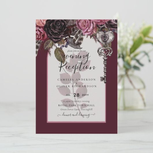 Burgundy Wijn Bloemrijke Bruiloft Herfst Winter UI Kaart (Staand voorkant)