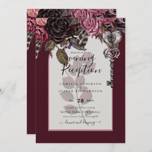 Burgundy Wijn Bloemrijke Bruiloft Herfst Winter UI Kaart (Voorkant / Achterkant)