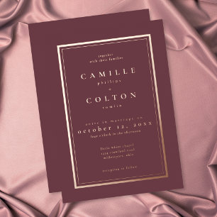 Burgundy Wijn Minimalistisch Frame Bruiloft Rose G Folie Uitnodiging