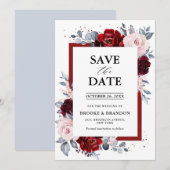 Burgundy Wijn Stof Blauw Leisteen Save the Date (Voorkant / Achterkant)