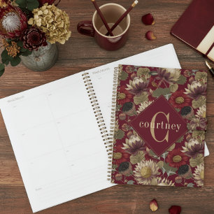 Burgundy William Morris bloemrijke elegante monogr Planner