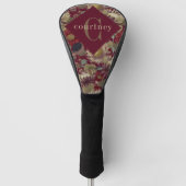 Burgundy William Morris Floral Elegant Monogram  Golfheadcover (Voorkant)