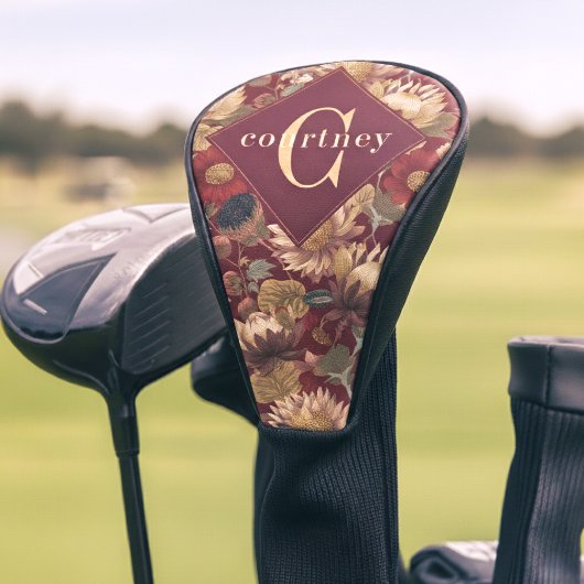 Burgundy William Morris Floral Elegant Monogram  Golfheadcover