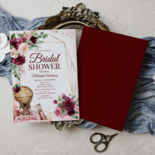 Burgundy Wine Boho Waterverf Floral Vrijgezellenfe Kaart