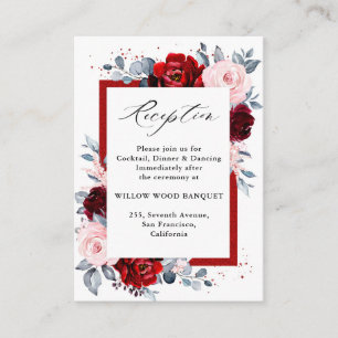 Burgundy Wine Dusty Blue Slate Wedding Reception Informatiekaartje