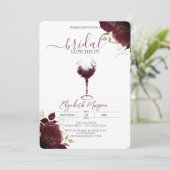 Burgundy Wine Glass Burgundy Rozen Bridal Luncheon Kaart (Staand voorkant)