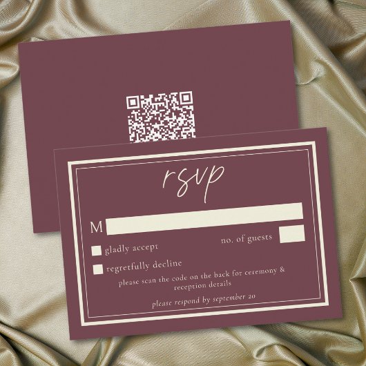 Burgundy Wine Minimalist Frame Wedding QR Code RSVP Kaartje