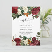 Burgundy Wine Red Floral Wedding Update Kaart (Staand voorkant)