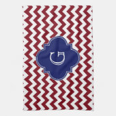 Burgundy Wine, White Chevron Zig-Zag Navy Monogram Theedoek (Verticaal)