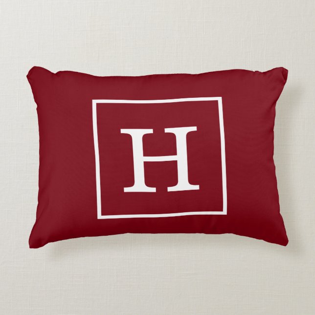 Burgundy Wine White Framed Initiaal Monogram Accent Kussen (Voorkant)
