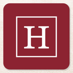 Burgundy Wine White Framed Initiaal Monogram Vierkante Kartonnen Onderzetter