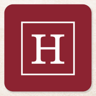 Burgundy Wine White Framed Initiaal Monogram Vierkante Kartonnen Onderzetter