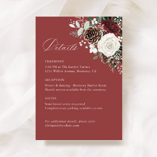 Burgundy Winter Floral Wedding Details, Infomation Informatiekaartje