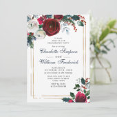 Burgundy Winter Rozen Foliage ENGAGTY Kaart (Staand voorkant)