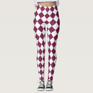 Burgundy Witte Ruitjes Diamant Patroon Leggings