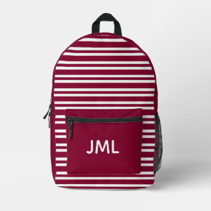 Burgundy Witte Strepen Personaliseer Patroon Bedrukte Rugzak