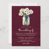 Burgundy Wood Daisies Mason Jar QR Code Wedding Kaart (Voorkant)