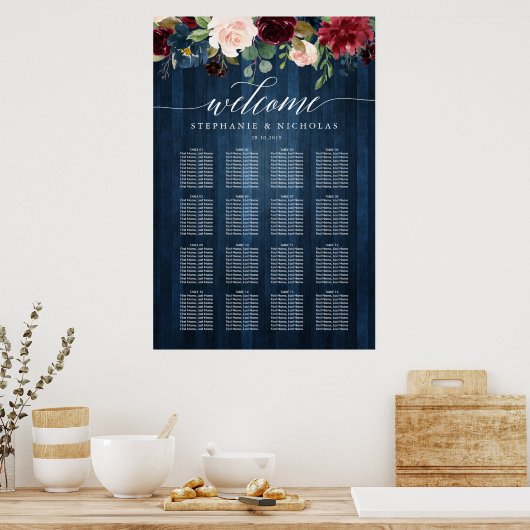 Burgundy wood rustic greenery script sediagram poster (Keuken)
