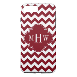 Burgundy Wt Chevron Burgundy Quatrefoil 3 Monogram iPhone 8 Plus / 7 Plus Hoesje