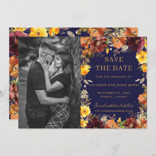 Burgundy Yellow Floral Photo Enregistrer la carte 