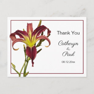Burgundy & Yellow Spider Daylily Weddenschap Bedan Briefkaart