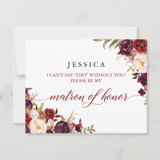 Burgundy zal jij mijn matron zijn van eer Kaart (Voorkant)