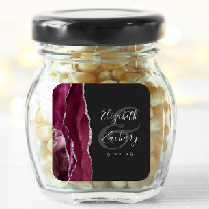Burgundy Zilver Agaat Donkere Bruiloft Vierkante Sticker