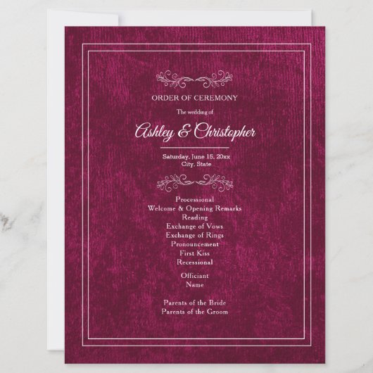 Burgundybes Velours Witte Trouwprogramma (Voorkant)
