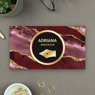 Burgundyrode agaat advocaat notaris gouden penpunt visitekaartje