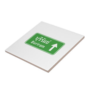 Buriram Ahead ⚠ Thai Highway Traffic Sign ⚠ Tegeltje