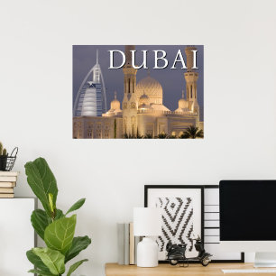 Burj al Arab   Moskee in de avond Dubai Poster
