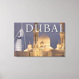 Burj al Arab   Moskee in Evening Dubai Canvas Afdruk