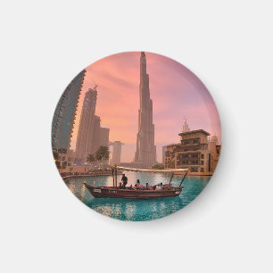 Burj Khalifa Boat Lake Cityscape Magneet