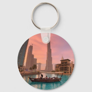 Burj Khalifa Boat Lake Cityscape Sleutelhanger