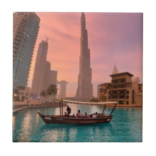 Burj Khalifa Boat Lake Cityscape Tegeltje