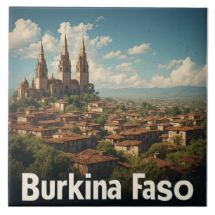 Burkina Faso-dorp en landschappelijk silhouet Tegeltje