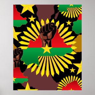 Burkina Faso kaart, vlag en revolutie vuist Poster