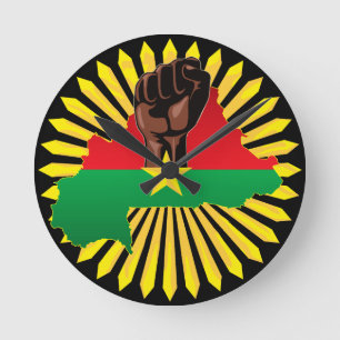 Burkina Faso kaart, vlag en revolutie vuist Ronde Klok