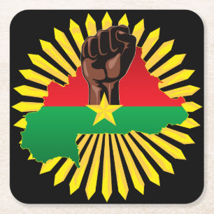 Burkina Faso kaart, vlag en revolutie vuist Vierkante Kartonnen Onderzetter