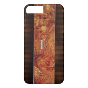 Burl Wood Look Monogrammed iPhone 7 Plus Coque