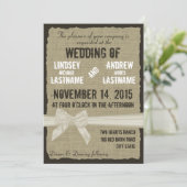 Burlap and Bow Rustic Wedding Antiek Wit Kaart (Staand voorkant)