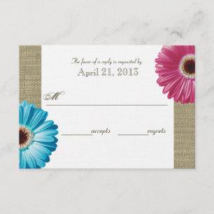 Burlap and Daisy Pink and Blue Response-Kaart RSVP Kaartje