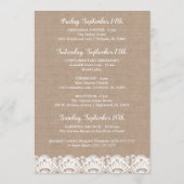 Burlap and Lac Wedding Hotel Welkom Kaarten, Rusti Programma (Achterkant)