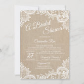 Burlap and Lace bruids douche uitnodiging (Voorkant)
