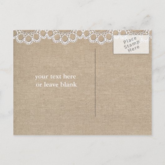Burlap and Lace Rustic heeft de datum gered Aankondigingskaart (Achterkant)