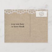 Burlap and Lace Rustic heeft de datum gered Aankondigingskaart (Achterkant)