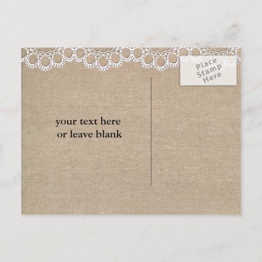 Burlap and Lace Rustic heeft de datum gered Aankondigingskaart (Achterkant)