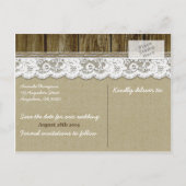 Burlap and Lace Save the Date Bruiloft Briefkaarte Aankondigingskaart (Achterkant)
